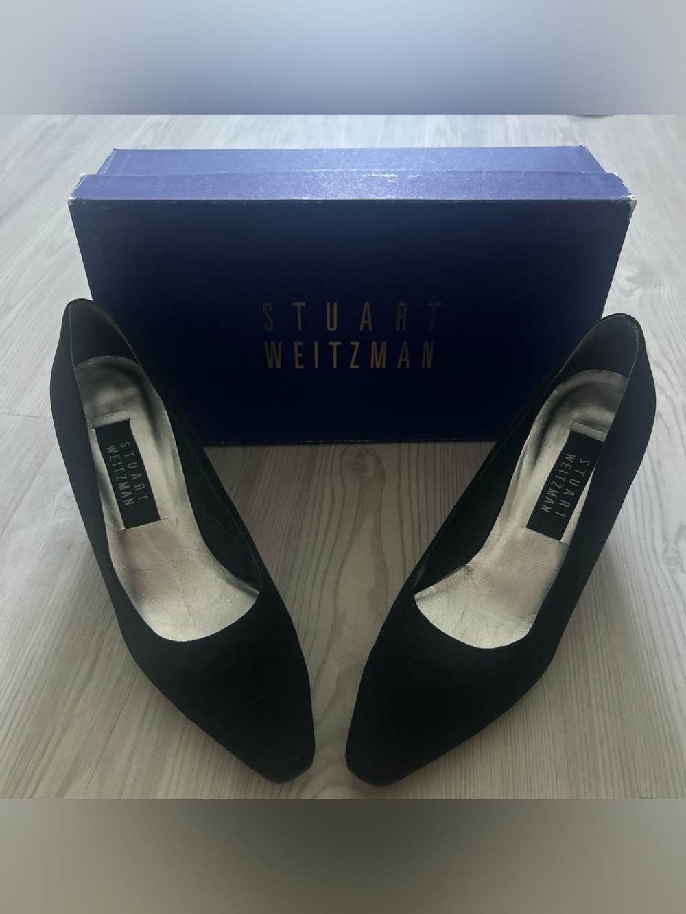Stuart Weitzman Black Suede Pointed-Toe Pumps